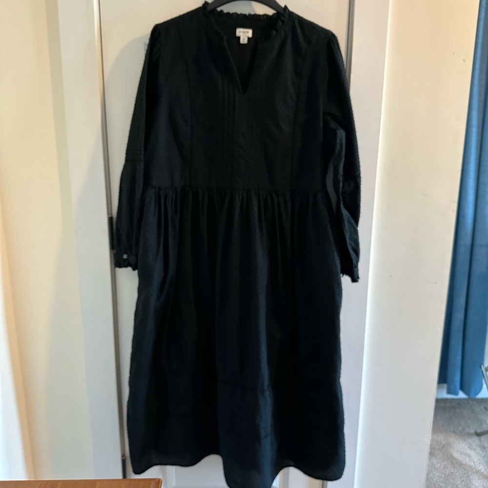 J Crew Black Cotton Clip Dot Dress 2X